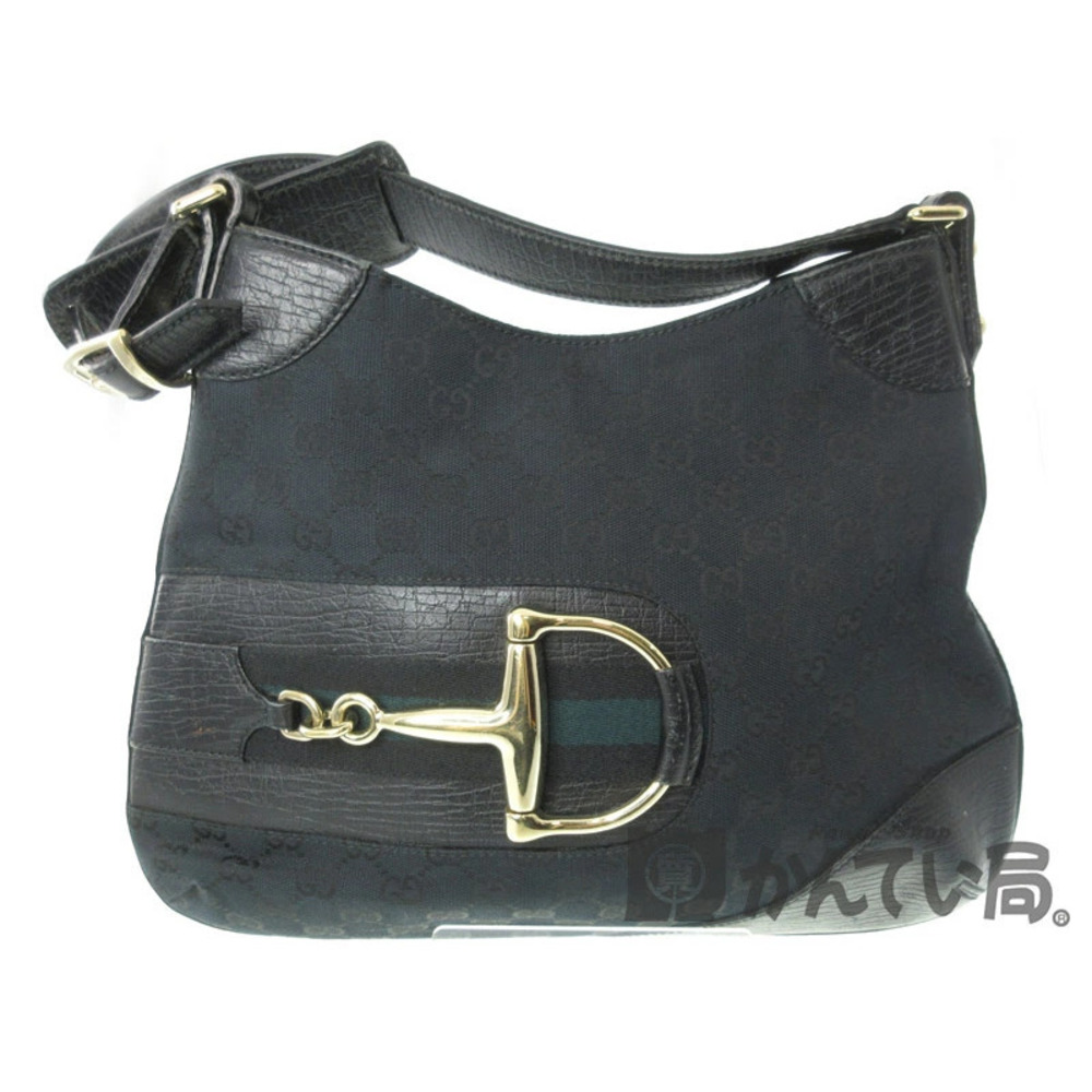 GUCCI Shoulder Bag Leather Canvas Green Black